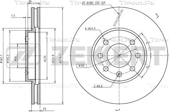 Тормозной диск Zekkert. Артикул BS-5307B