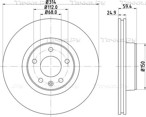 Тормозной диск Hella Pagid Pro передний для Audi A6 III (C6) 2004-2011. Артикул 8DD 355 111-121