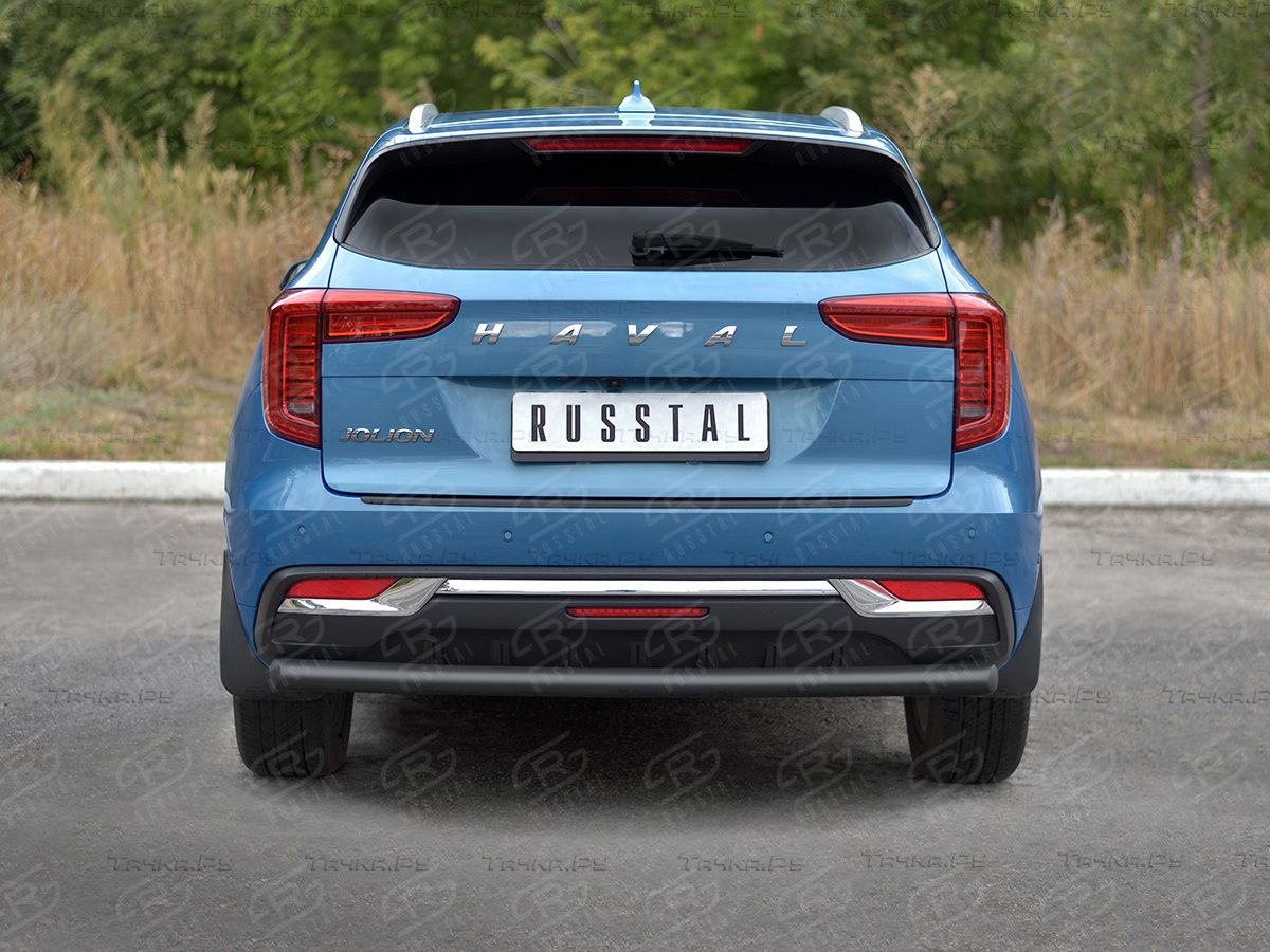 Защита RusStal заднего бампера d63 (секции) для Haval Jolion 1.5 2WD 2021-2026 Черная. Артикул HJOLZ-003994CH