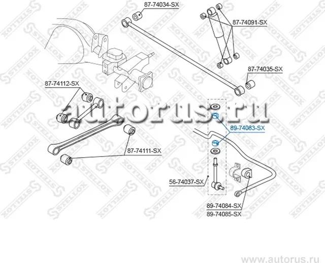 89-74083-SX_ВТУЛКА ТЯГИ СТАБИЛИЗАТОРА!/ NISSAN TERRANO R20 93> (Stellox). Артикул 8974083SX 