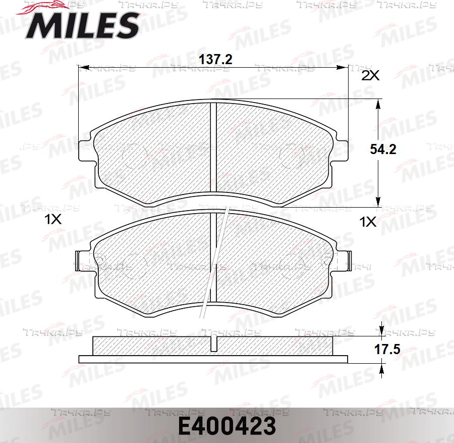 Тормозные колодки Miles (Low-Metallic) для Hyundai Sonata II 1988-1993. Артикул E400423