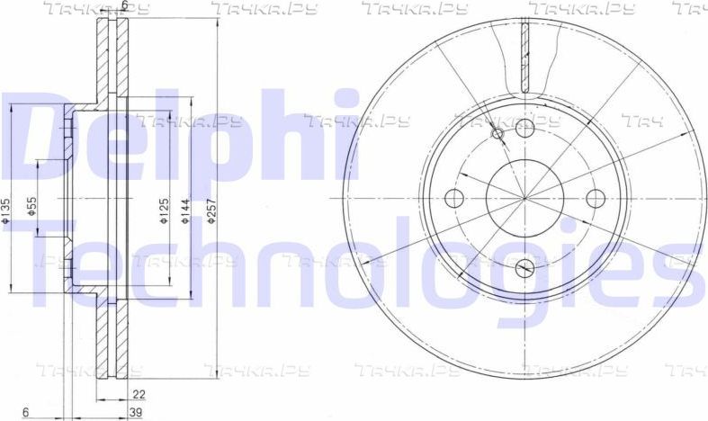 Тормозной диск Delphi передний для Citroen Jumpy I 1995-2006. Артикул BG2844
