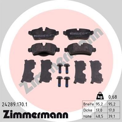 Тормозные колодки Zimmermann задние для MINI Hatch II (R56) 2006-2013. Артикул 24289.170.1