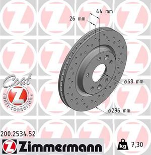 Тормозной диск Zimmermann Sport Coat Z передний для Nissan X-Trail T32 2014-2025. Артикул 200.2534.52