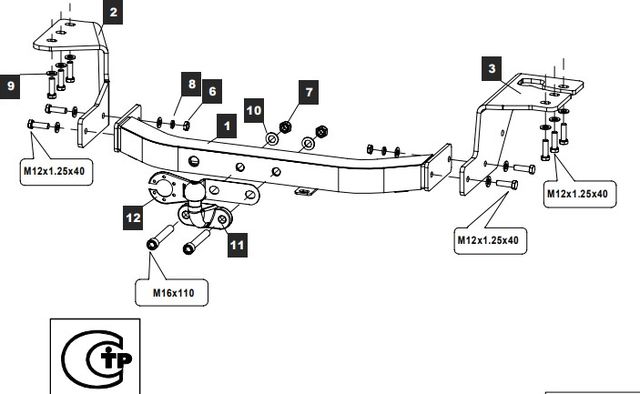 Фаркоп Baltex для Toyota Fortuner TRD 2018-2026 с нержавеющей пластиной. Артикул 24904005