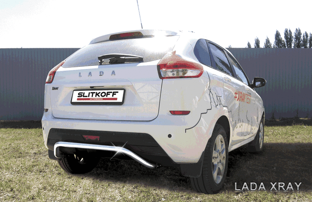 Защита Slitkoff заднего бампера d42 скоба для Lada Xray 2015-2026. Артикул LadXR010