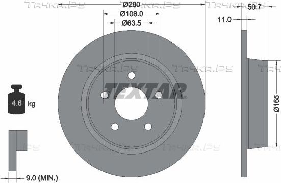 Тормозной диск Textar Pro задний для Ford Tourneo Connect II 2013-2026. Артикул 92238903