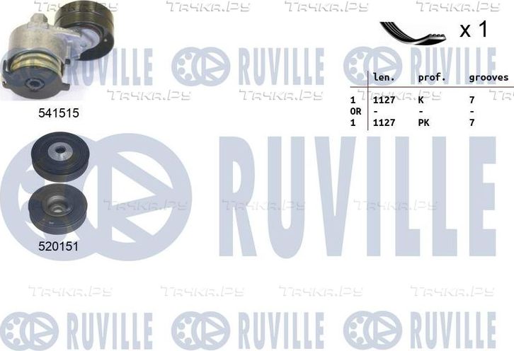 Приводной ремень поликлиновой с роликами (комплект) Ruville. Артикул 570155