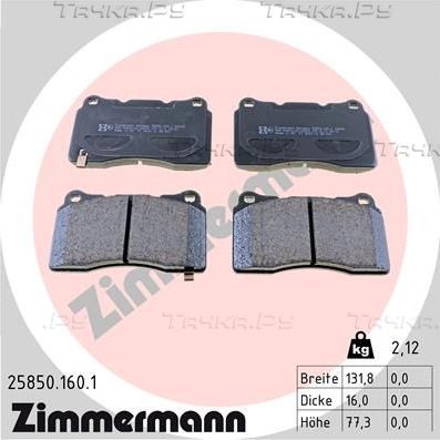 Тормозные колодки Zimmermann передние для Subaru Impreza III 2008-2013. Артикул 25850.160.1