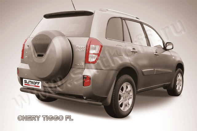 Защита Slitkoff заднего бампера d57 длинная ЧЕРНАЯ матовая для Chery Tiggo (T11) рестайлинг 2011-2016. Артикул CT-FL-011B