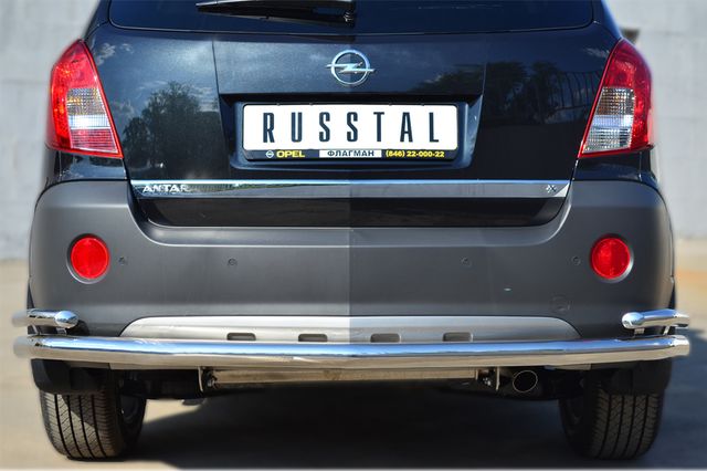 Защита RusStal заднего бампера d63 (секции) d42 (уголки) для Opel Antara 2012-2026. Артикул OAZ-001372
