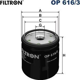 Масляный фильтр Filtron для SEAT Toledo IV 2015-2019. Артикул OP 616/3