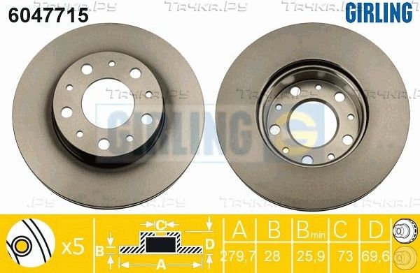 Тормозной диск Girling передний для Citroen Jumper II 2006-2026. Артикул 6047715