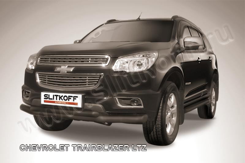 Защита Slitkoff переднего бампера d76/57 двойная ЧЕРНАЯ матовая для Chevrolet TrailBlazer II 2012-2016. Артикул CHTB12-002B