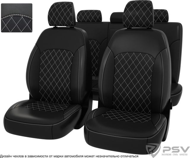 Чехлы PSV Оригинал на сидения для Kia Rio IV X-Line хэтчбек 2017-2026, цвет Черный/отстрочка белая. Артикул 130808