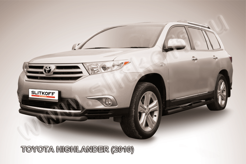 Защита Slitkoff переднего бампера d57 радиусная ЧЕРНАЯ матовая для Toyota Highlander II 2010-2014. Артикул THI007B