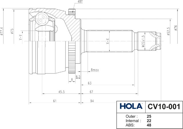 Шрус наружный (граната) HOLA. Артикул CV10-001