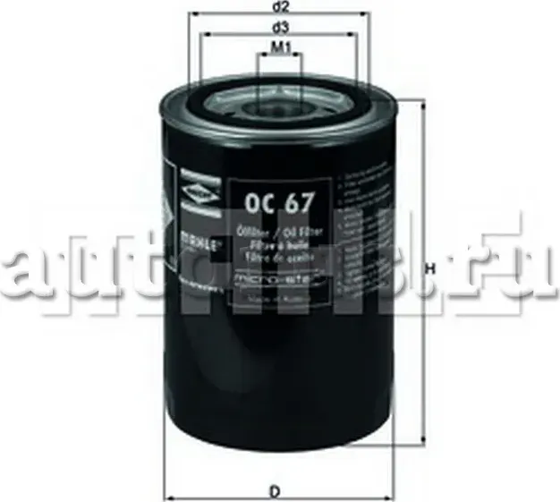 Фильтр масляный (Mahle/Knecht). Артикул OC67