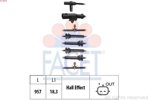 Датчик ABS Facet Made in Italy - OE Equivalent. Артикул 21.0231