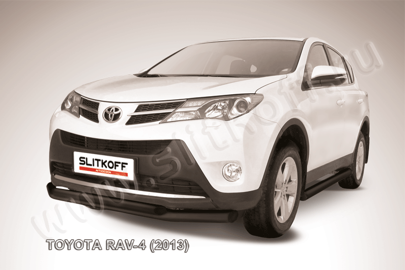 Защита Slitkoff переднего бампера d76/57 двойная ЧЕРНАЯ матовая для Toyota RAV4 IV 2013-2015. Артикул TR413-001B