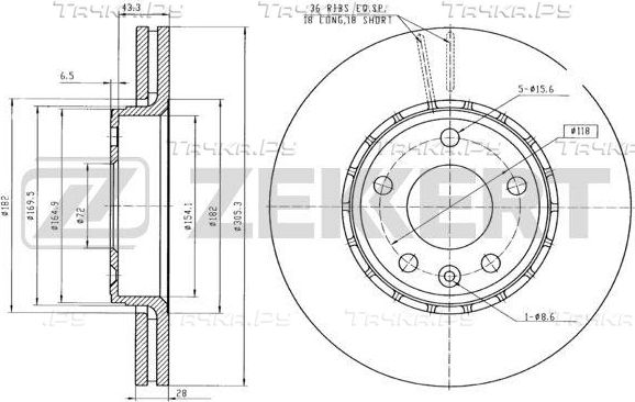 Тормозной диск Zekkert для Nissan Primastar I 2001-2014. Артикул BS-5141B