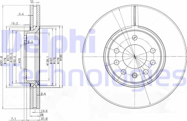 Тормозной диск Delphi передний для Saab 9-3 II 2002-2015. Артикул BG3772C