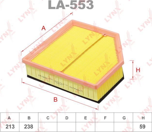 Воздушный фильтр LYNXauto. Артикул LA-553