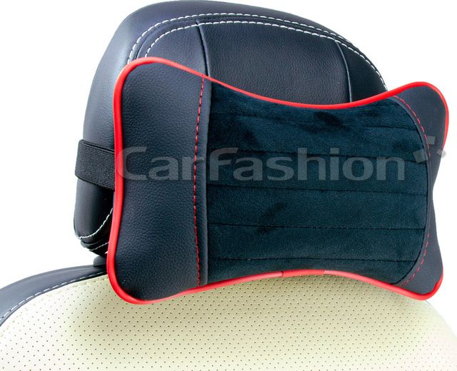 Подушка под шею CarFashion Monako ортопедическая, цвет Черный/Черный/Красный/Красный. Артикул 41146