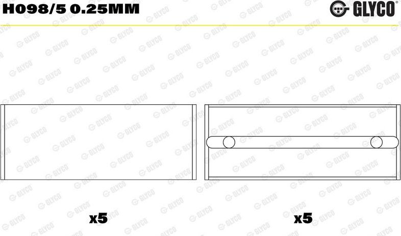 Вкладыши коренные Glyco для Opel Movano II 2000-2010. Артикул H098/5 0.25mm
