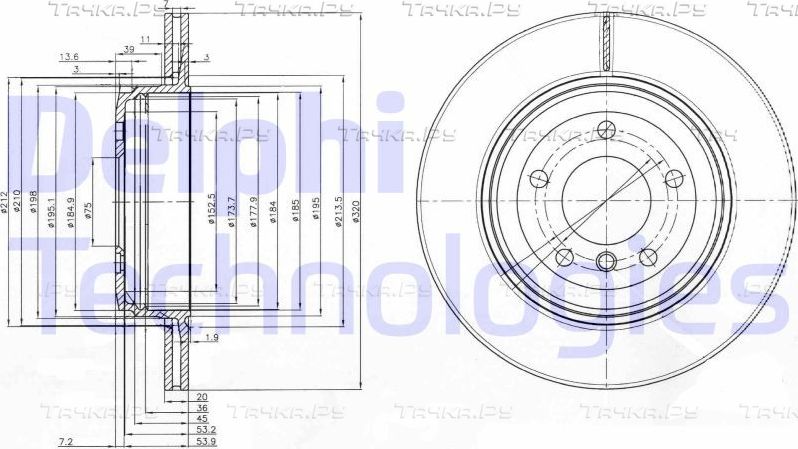Тормозной диск Delphi задний для BMW 6 II (E63/E64) 2004-2010. Артикул BG3872