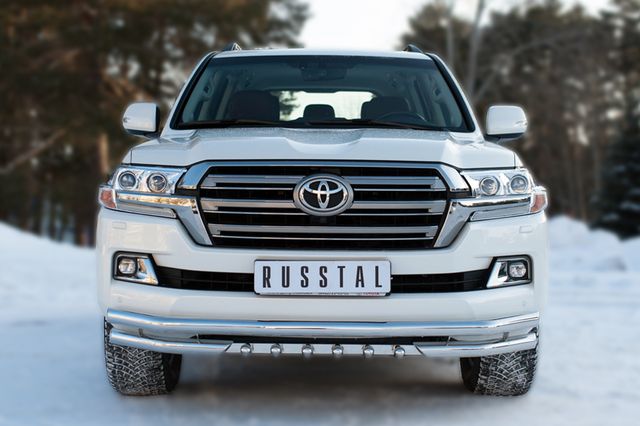 Защита RusStal переднего бампера d63 (секции) d63 (уголки) +d42 (зубы) для Toyota Land Cruiser 200 2015-2021. Артикул TLCZ-002160