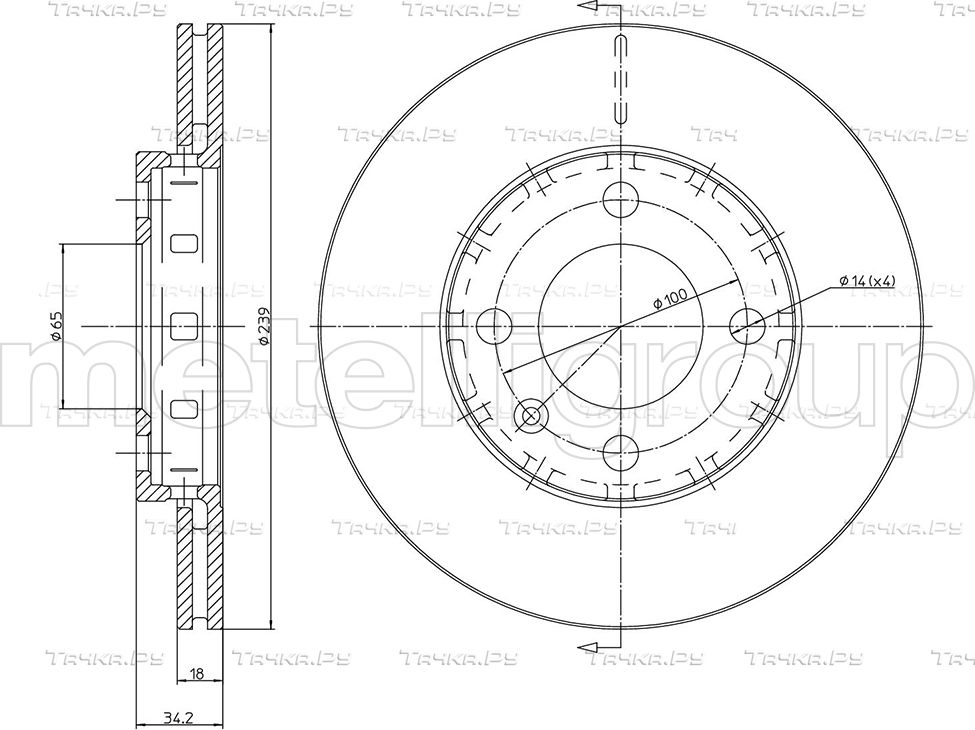 Тормозной диск Metelli передний для Volkswagen Polo III 1994-2001. Артикул 23-0372
