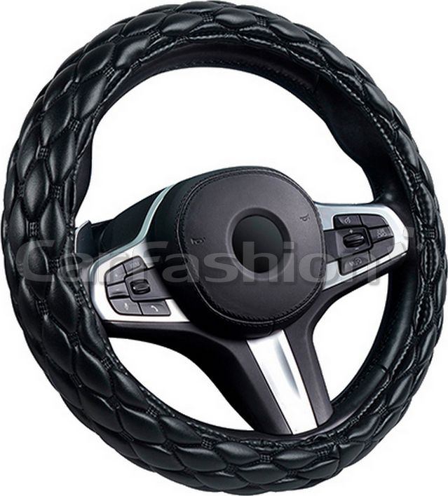 Оплётка на руль CarFashion Shuttle L (размер L, экокожа, цвет ЧЕРНЫЙ/ЧЕРНЫЙ). Артикул 31668
