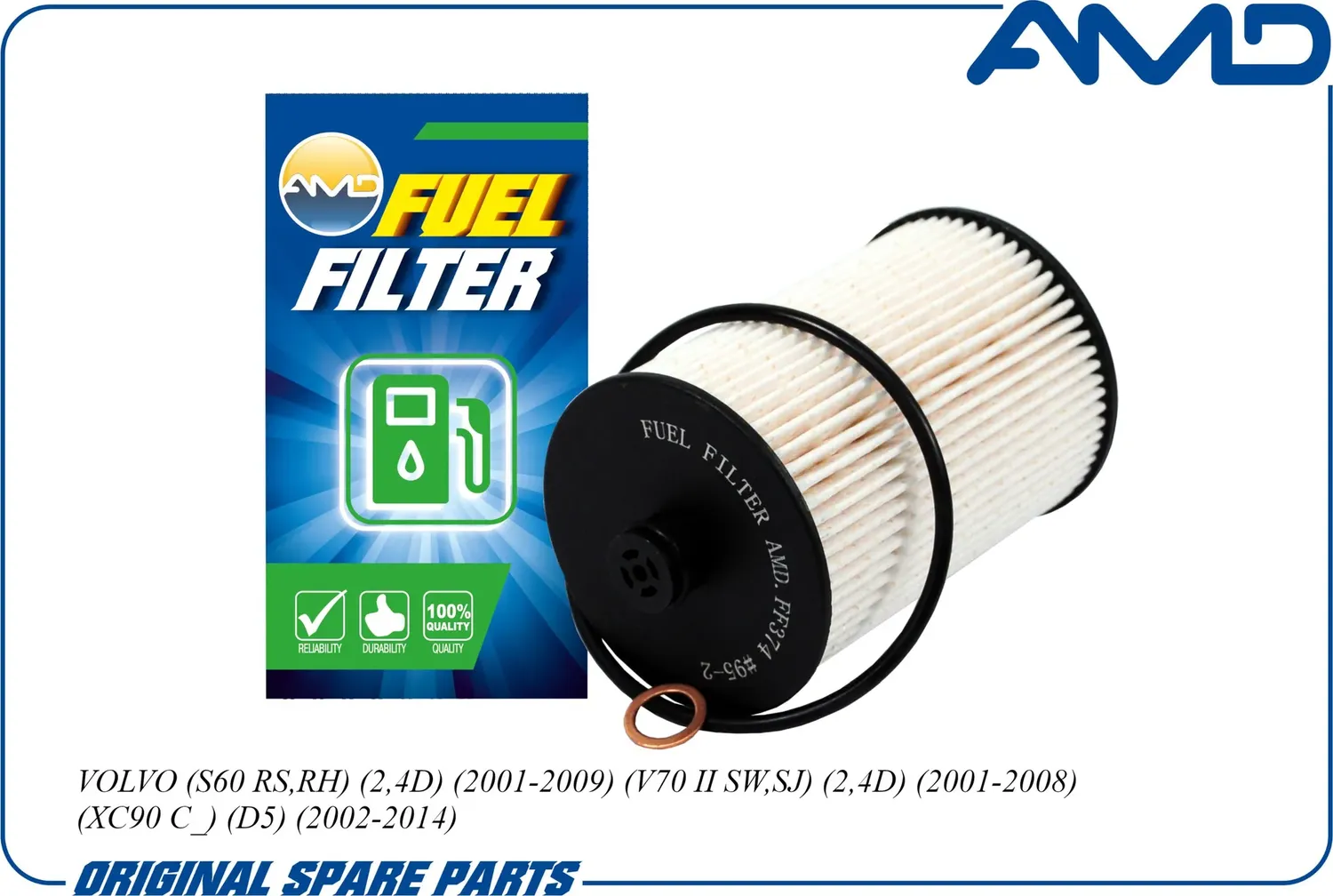 Фильтр топливный VOLVO (S60 RS,RH) (2,4D) (2001-2009) (V70 II SW,SJ) (2,4D) (2001-2008) (XC90 C_) (D (AMD). Артикул AMD.FF374