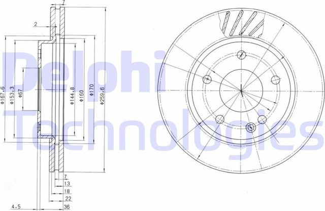 Тормозной диск Delphi передний для Mercedes-Benz A-Класс I (W168) 1998-2004. Артикул BG3395