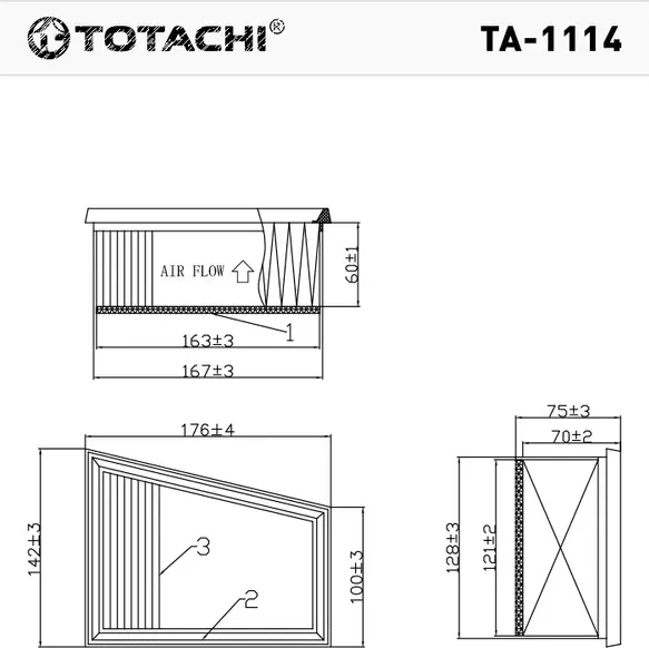 ТОТАЧИ Фильтр воздушный TA-1114 82 00 431 051 MANN C 1858/2 (Totachi). Артикул TA1114
