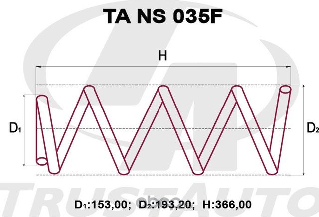 Пружина подвески усиленная () (Trustauto). Артикул TANS035F