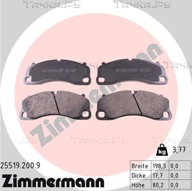 Тормозные колодки Zimmermann pb:z передние для Porsche 911 VIII (992) 2019-2026. Артикул 25519.200.9
