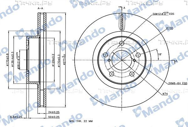 Тормозной диск Mando передний для Subaru Legacy I 1992-1994. Артикул MBC035405