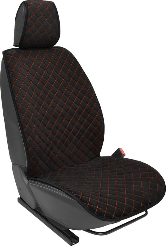 Накидки универсальные Rezkon Алькантара с раздельным подголовником на передние сидения, цвет Черный/Оранжевый ромб. Артикул 8103101170