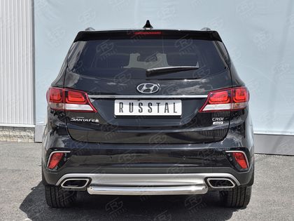 Защита RusStal заднего бампера d63 (дуга) для Hyundai Santa Fe Grand 2016-2024. Артикул HSFZ-002740