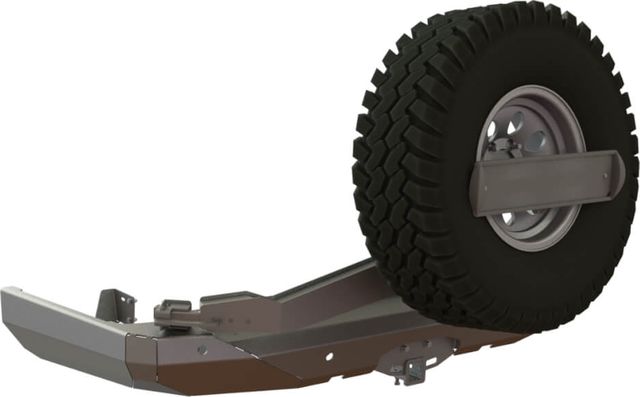 Бампер силовой задний STC тип Revo для Toyota Land Cruiser 200 2015-2021 с квадратом под фаркоп, площадкой под лебедку, кронштейном крепления запасного колеса центр, кронштейном крепления гос номера и фарами заднего хода. Артикул STC-TLC200/15-BRR-W-C1