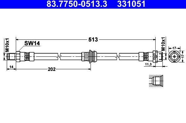 Тормозной шланг ATE задний для BMW X3 I (E83) 2003-2010. Артикул 83.7750-0513.3