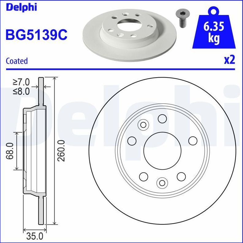Тормозной диск Delphi для Renault ZOE I 2012-2026. Артикул BG5139C