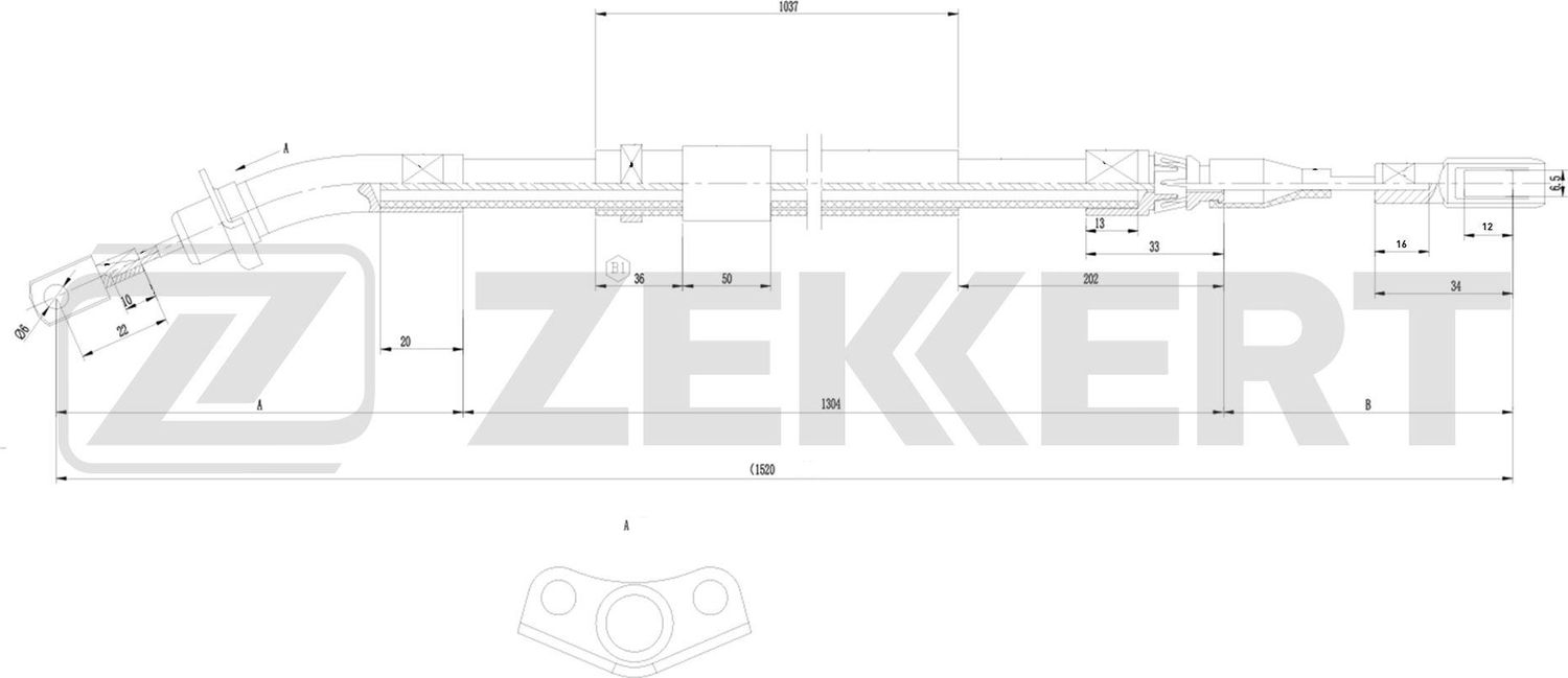 Трос ручника (тросик ручного тормоза) Zekkert. Артикул BZ-1407