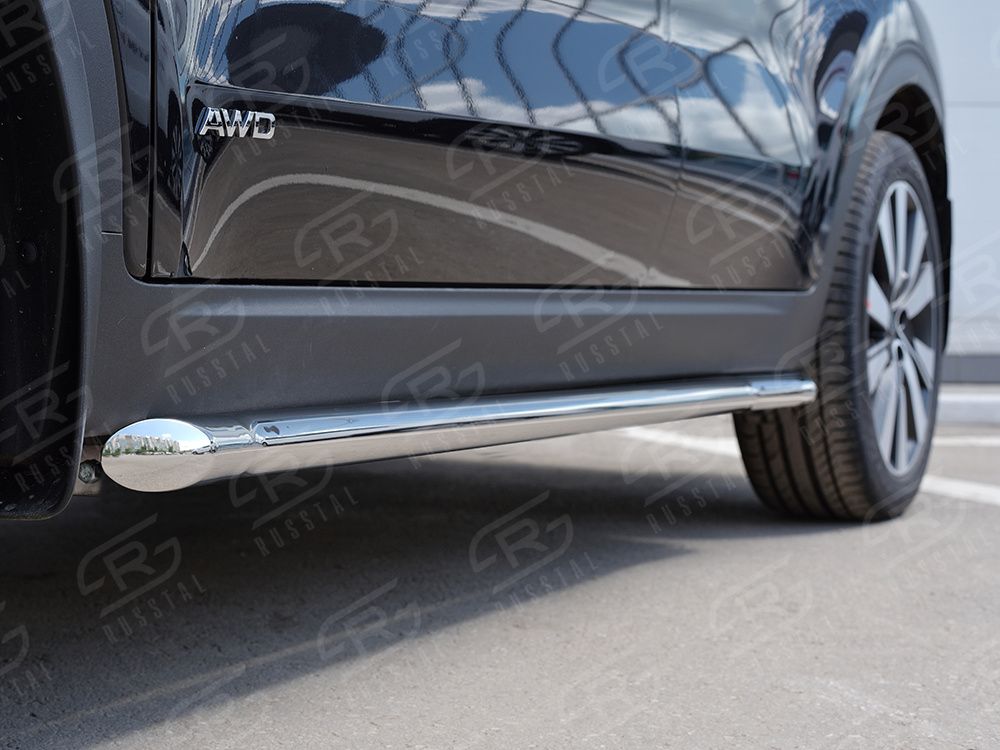 Защита порогов RusStal труба d42 (вариант 1) для Kia Sportage IV 2016-2018. Артикул KST-002298