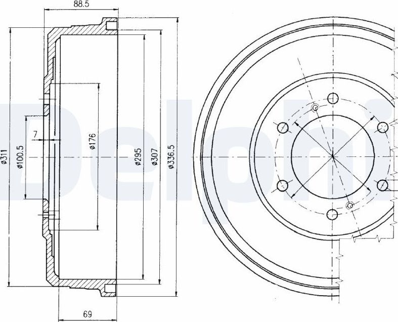 Тормозной барабан Delphi для Nissan Pathfinder R50 1997-2004. Артикул BF461