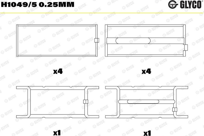 Вкладыши коренные Glyco для Lancia Thema I 1984-1994. Артикул H1049/5 0.25mm