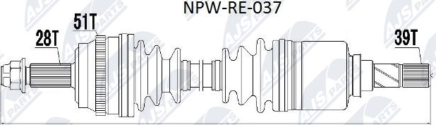 Полуось (привод в сборе, приводной вал) NTY. Артикул NPW-RE-037