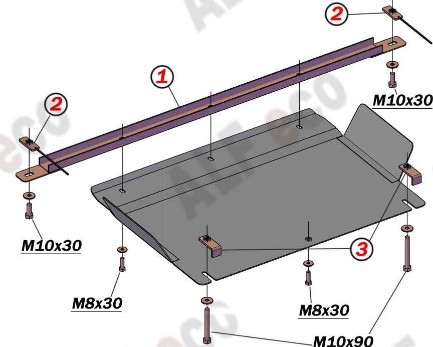 Защита алюминиевая Alfeco для раздатки Kia Mohave HM2 (кроме произв-ва Корея) 2019-2026. Артикул ALF.11.22al